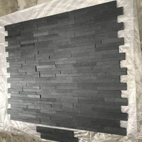 Natural black slate culture stone ledge stone stacked wall cladding decorative wall panel thin veneer whole sale