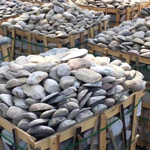 Half cut natural river stone, half flat pebble stone for wall